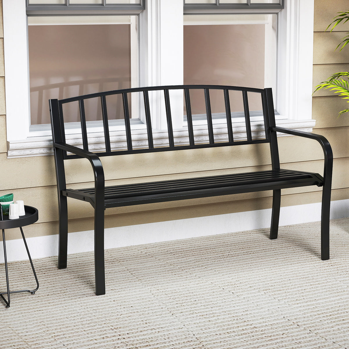 50-Inch Outdoor Garden Bench with Armrests - Black, Style 3