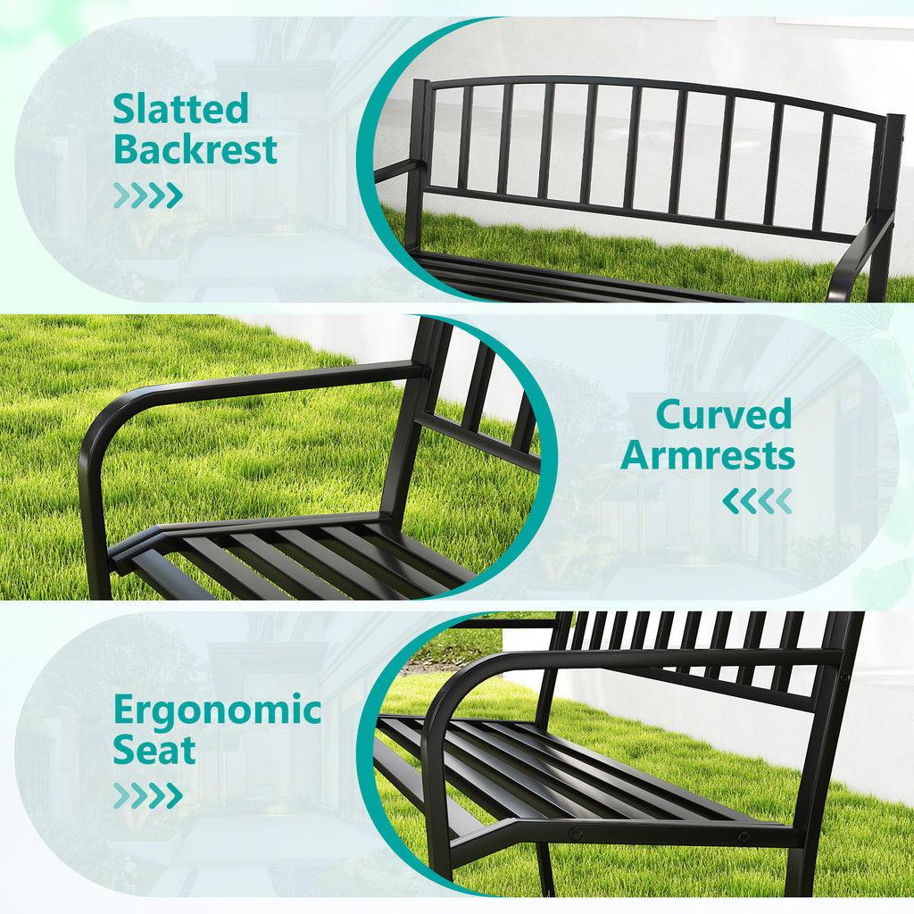 50-Inch Outdoor Garden Bench with Armrests - Black, Style 3