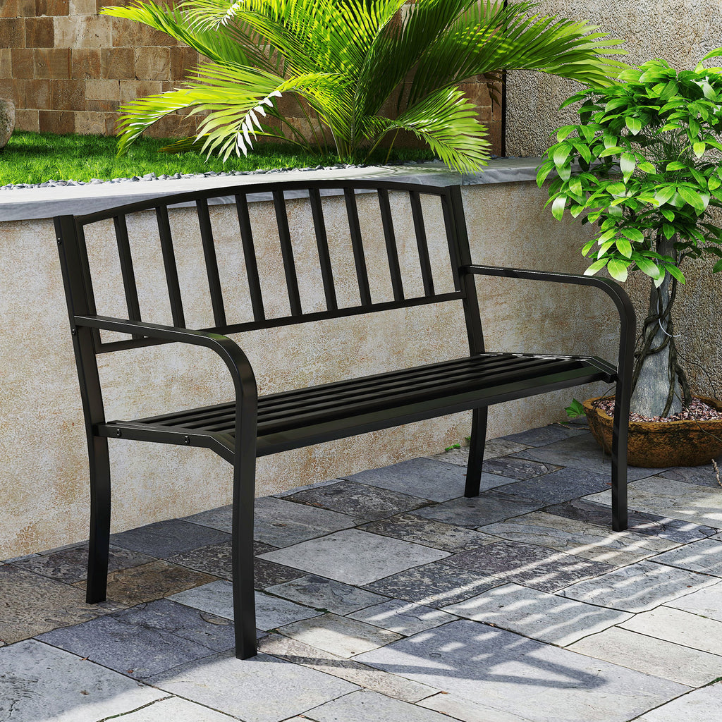 50-Inch Outdoor Garden Bench with Armrests - Black, Style 3