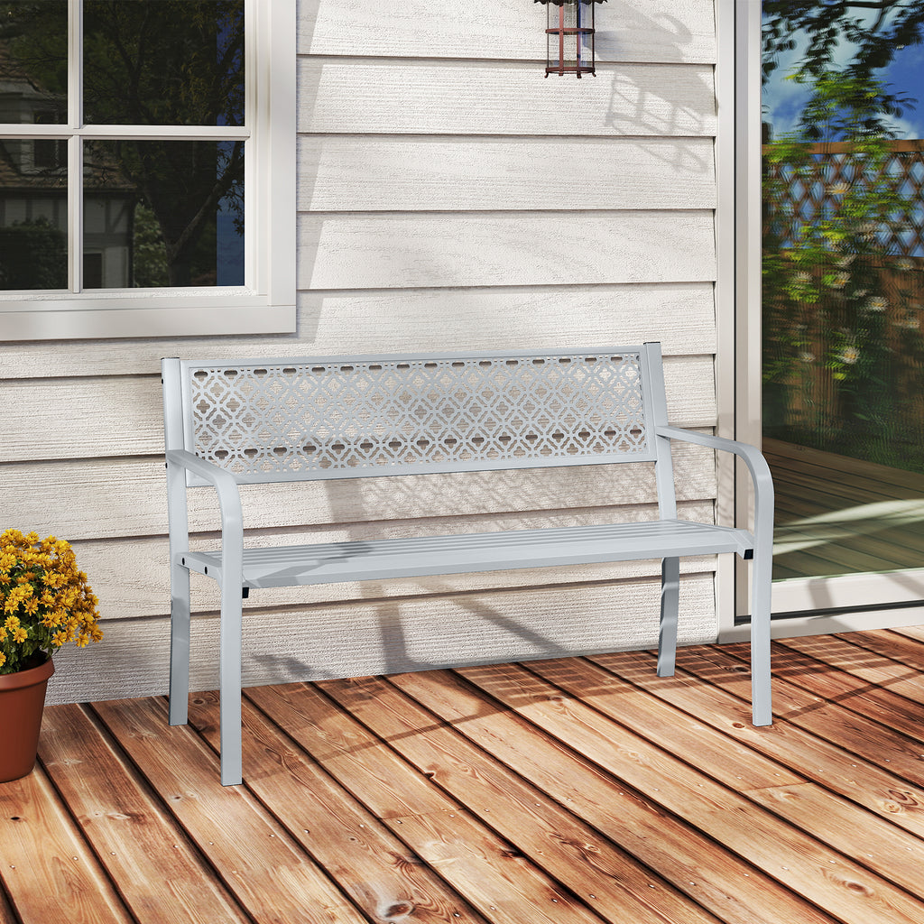 50 Inches Outdoor Garden Bench with Geometric Lattice Backrest and