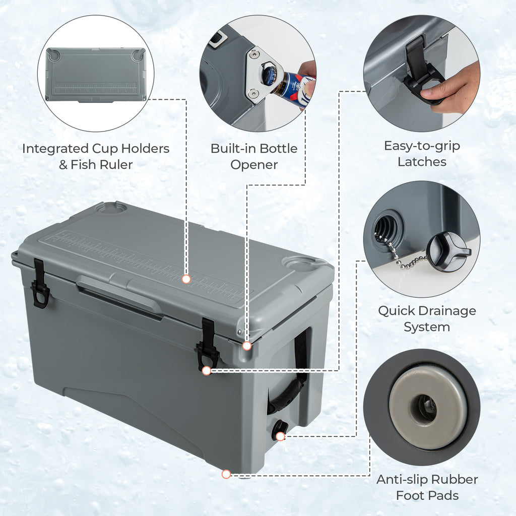 50 QT Rotomolded Cooler Insulated Portable Ice Chest with Integrated