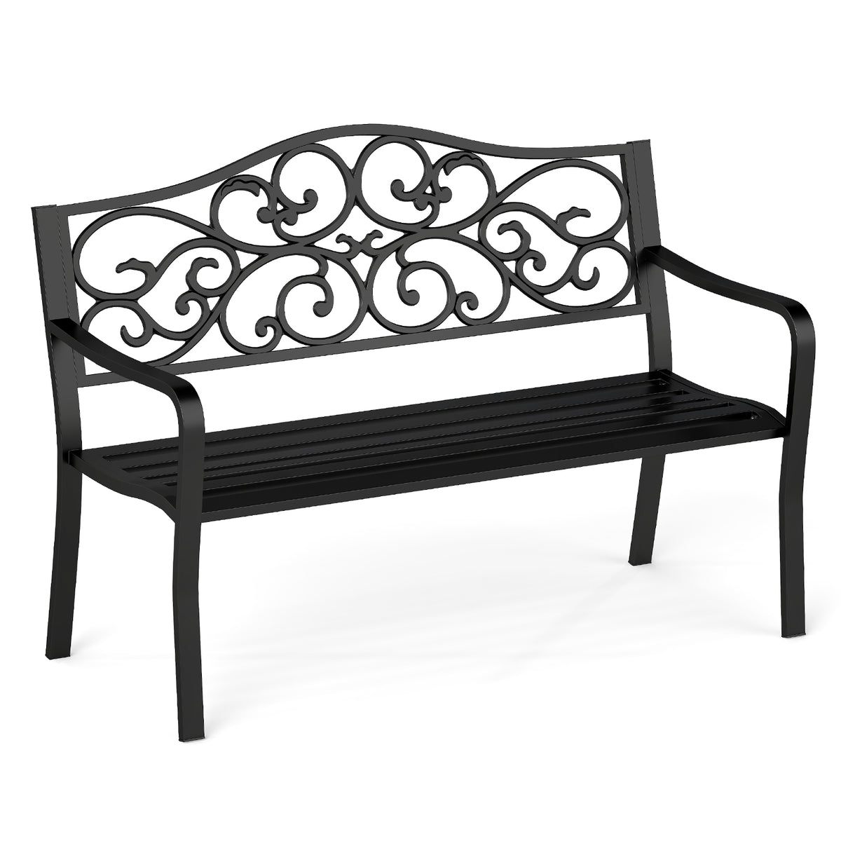 50 Inches Outdoor Cast Iron Metal Patio Bench with Floral Design