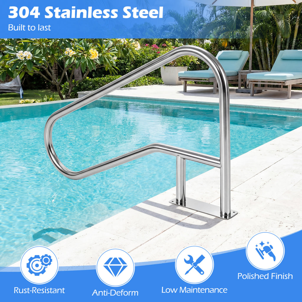 50 x 30 Inch Pool Handrail with Mount Base Plate for Water Parks