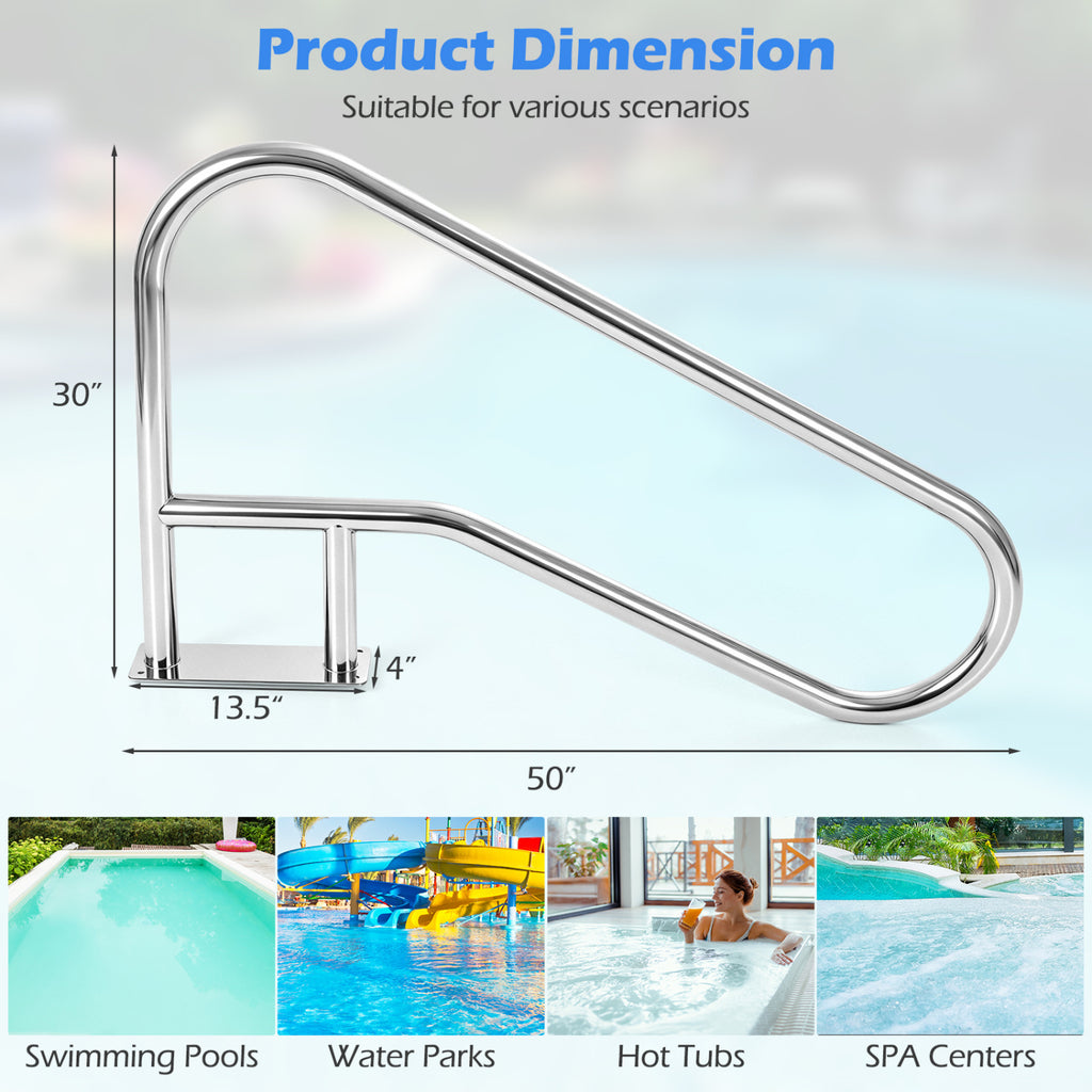 50 x 30 Inch Pool Handrail with Mount Base Plate for Water Parks