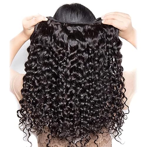 Deep Wave Bundles Human Hair 10A Brazilian Virgin Human Hair Bundles 100% Unprocessed 10 12 14 Inch Water Wave Bundles Double Weft Deep Curly Weave 3 Bundles Natural Color