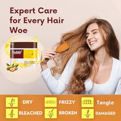 Collagen+Keratin Hair Mask - Deep Repair for Damaged Hair with Argan Oil and Vitamin E - Hydrating Treatment for Dryness and Damage-500 ml (Refreshing), Yellow (16.9 Fl Oz (Pack of 1), Floral)