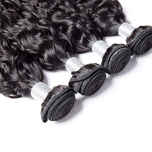 Brazilian Water Wave 5Bundles(50g/bundle) with 4x4 Lace Closure, Wet and Wavy Bundles Human Hair, Long Curly Bundles Human Hair with Free Part Closure (20/20/20/20/20+20)