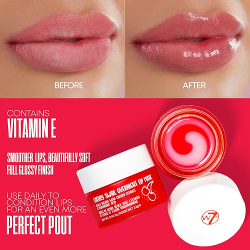 W7 Sweet Dreams Overnight Cherry Swirl Lip Mask - Cherry Extract & Hyaluronic Acid - For Hydrated, Full Looking & Irresistible Lips