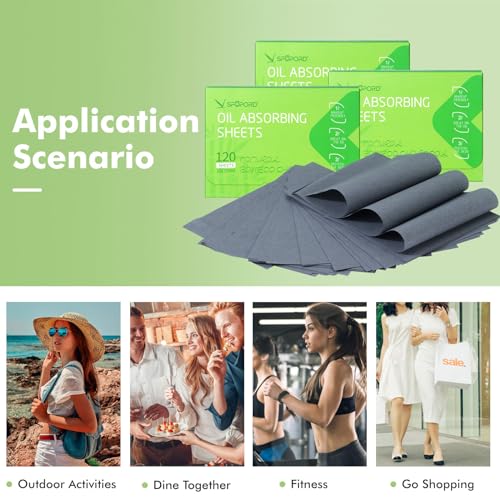 Oil Absorbing Sheets with Bamboo Charcoal - 4 Pack (480 sheets) Oil Blotting Sheets For Face, 20% More Makeup Friendly High-performance Handy Face Blotting Paper for Oily Skin