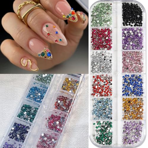 3000pcs 3D Flatback Rhinestones 2mm Mini Charms for Nail Design - Colorful Resin Diamonds Gems Jewels Kit for Nail Art and Crafting