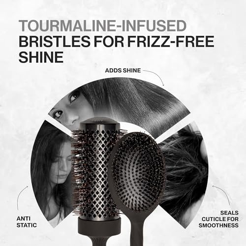 COCCO Aura Brush Set, Ceramic Paddle & Round Hairbrushes for Women, Blow-Drying & Frizz Control, Tourmaline Bristles, Ergonomic Grip, Full Styling Set (Black)