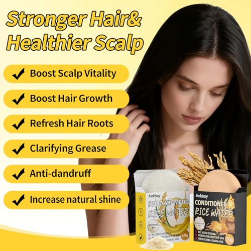 2 Pack Rice Water Bar Shampoo and Conditioner Set, High Protein for Damaged Hair,Hair Growth,Thickening,Anti Hair Loss,Strengthen for Volumizing Smooth,Shine,Organic Shampoo Bar Set
