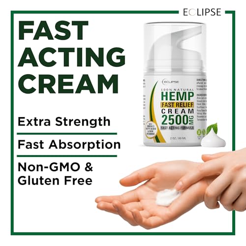 Hemp Cream by Eclipse - Non-Greasy, Targeted Long-Lasting Relief - Natural Hemp Extract Cream - Made in USA - 2 Pack