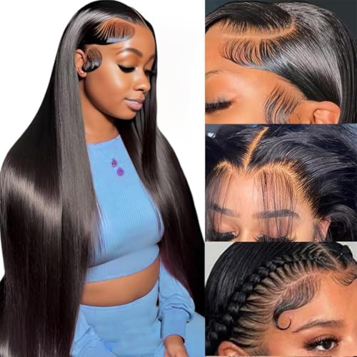 Azkiu Straight Lace Front Wigs Human Hair 13x4 HD Transparent Lace Front Wig Human Hair Pre Plucked with 180% Density Brazilian Virgin Lace Frontal Wigs 14Inch