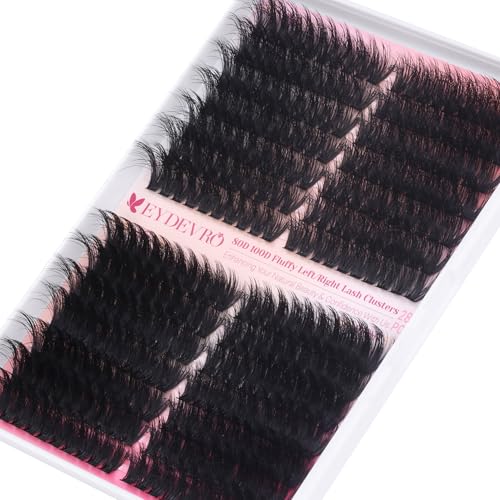 EYDEVRO Lash Clusters 80D100D Volume Eyelash Clusters 280 Pcs Left/Right Individual Lashes D Curvature Thick Cluster Lashes Cluster Eyelash Extensions DIY Lash Extensions at Home
