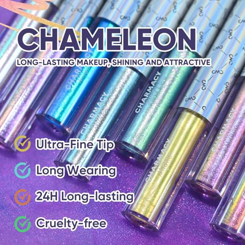 CHARMACY Chameleon Liquid Eyeliner, Liquid Glitter Eyeliner, Highly Pigmented, Metallic MultiColor Shifting waterproof Eyeliner, Ultra-Fine Tip, Longwearing, Smudge-proof (#301)