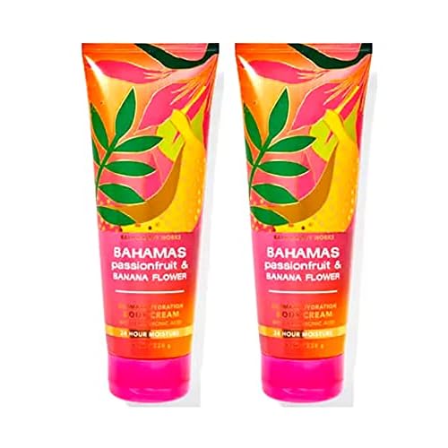 Bath & Body Works Bahamas Passionfruit & Banana Flower Ultimate Hydration Body Cream For Women 8 Fl Oz 2- Pack (Bahamas Passionfruit & Banana Flower) 16.0 Ounce