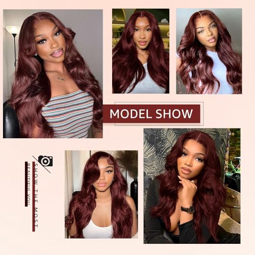 32 Inch Reddish Brown Lace Front Wigs Human Hair 200% Density Body Wave Lace Frontal Wig