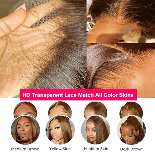 Chocolate Brown Lace Front Wigs Human Hair #4 Brown Straight 13x6 Lace Front Wigs Human Hair 180 Density HD Lace Frontal Wig Human Hair Glueless Lace Closure Wigs Pre Plucked For Women 34 Inch