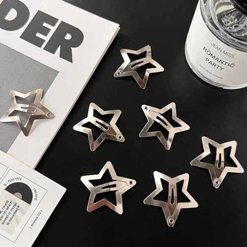 20 PCS 1.22 inches Star Hair Clips Snap Star Hair Barrettes Cute Lovely Accessories, Non Slip Clips for Girls Women 2000s Y2K Silver Metal Hair Clips