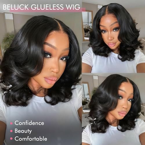 250 Density Layered Bob Wig Human Hair With Curtain Bangs 15A 6x6 Face-Framing Wear Go Glueless Wigs Human Hair Pre Plucked Pre Cut Bob Body Wave Ready To Wear Hd Lace Glueless Wigs Human Hair 14 Inch