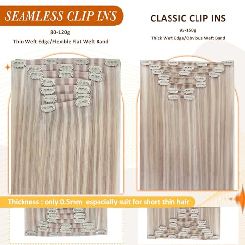 Full Shine Ash Blonde Clip in Extensions Human Hair 22 Inch PU Weft Real Hair Clip in Ash Blonde Highlights Platinum Blonde Silky Straight Remy Hair 8 PCS 120 G