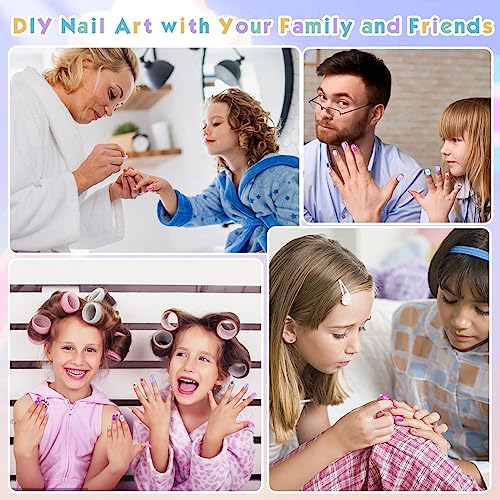 168Pcs Press on Nails for Kids Girls, Shynek Kids Fake Nails for Children Pre Glue Stickers Nails Full Cover Short Acrylic Nails Set Gifts for Girls Nail Art Decoration