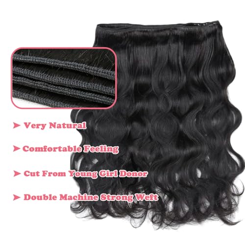 14A Body Wave Human Hair Bundles 20 22 24 26 Inch Bundles Human Hair 100% Unprocessed Brazilian Virgin Hair Body Wave 4 Bundles Human Hair Extensions for Women Natural Color Quick Weave