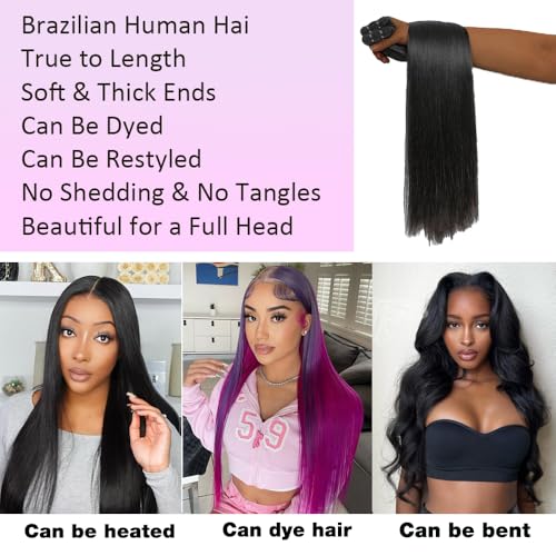 12A Straight Human Hair 26 28 30 Inch Human Hair bundles Unprocessed Brazilian Hair 3 Bundles Raw Human Hair Extensions Quick Weave Natural Color