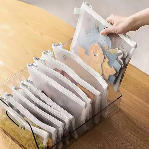 OZY 10 Pieces Nylon Zipper Mesh Pouch,Cosmetic Bags,Zipper Bags for Organizing Storage,Puzzle, Board Games,Multipurpose Travel Bags and Office Supplies (White)