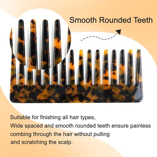 TaShow Hair Detangling Comb, 2 Pack Large Cellulose Acetate Wide Tooth Comb for Wet and Dry, Women's Thick Curly Wavy Hair (Tortoise Shell, Ivory)