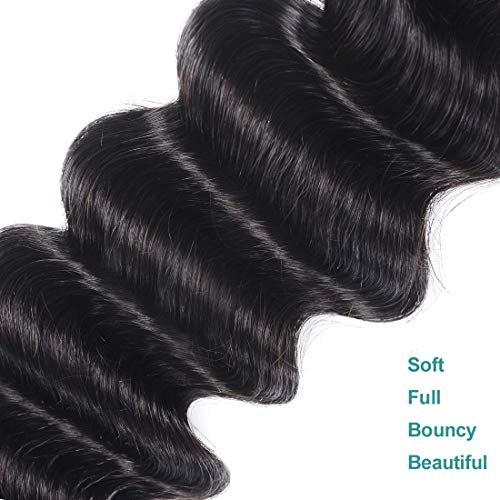 UNice Hair 10A Brazilian Loose Deep Wave Hair 3 Bundles, 100% Unprocessed Human Virgin Hair Weave Extensions Natural Color (16 18 20)