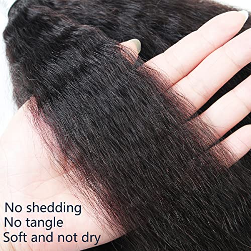 18 inch Kinky Straight Bundles Human Hair Yaki Straight Bundles Weave Single Remy Hair Bundle Real 100% Unprocessed Brazilian Virgin Hair 1 Bundle Natural Black Color
