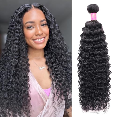 Curly Bundles Human Hair Water Wave 1 Bundle Human Hair 24 Inch 12A Grade 100% Unprocessed Virgin Remy Hair Weave Extension #1B Color