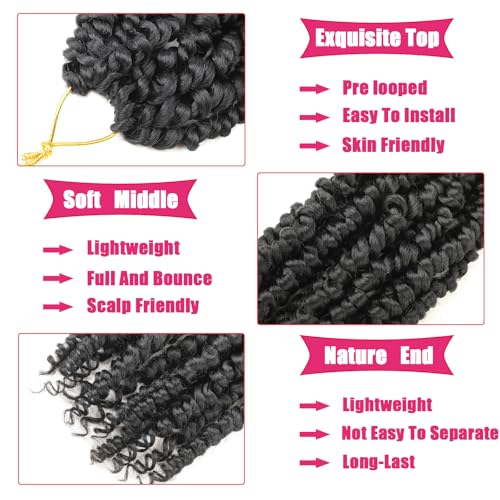 Passion Twist Crochet Hair 10 Inch 6 Packs Pre-Twisted, Pre-Looped, Wavy, Curly, Short Bohemian Crochet Braids Hair for Black Women, Kids & Girls (10 Inch,1B)