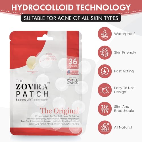 Zovira Original Spot Patches - Advanced Blemish Patches with Niacinamide, Tea Tree & Neem Oil (36ct) for Day & Night Use