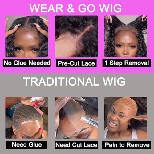 Wear and Go Glueless Wigs Human Hair Pre Plucked Pre Cut 4x4 Lace Front Wigs for Black Women Glueless for Beginners Curly Human Hair Wig (30 Inch)