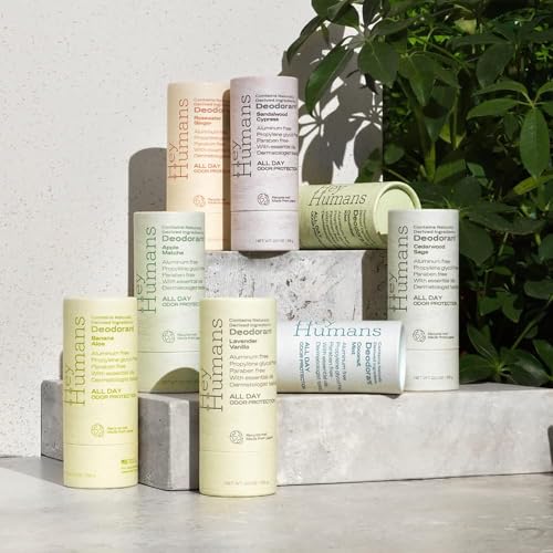 Hey Humans Aluminum Free Deodorant for Women and Men, Contains Naturally Derived Ingredients, Long Lasting Odor Control with Refreshing Essential Oils Pack of 4 Rosewater Ginger