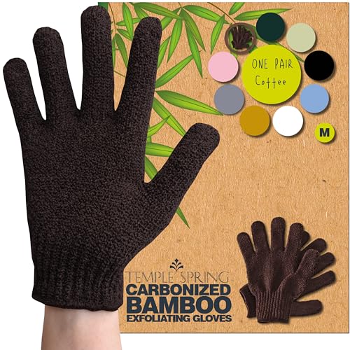 Temple Spring Exfoliating Glove, Rayon Bamboo Exfoliating Body Scrubber, Loofah Washcloth, Exfoliate Loofa Shower Scrubber, Body Exfoliator Scrub, Shower Loofah Bath Sponge - Coffee