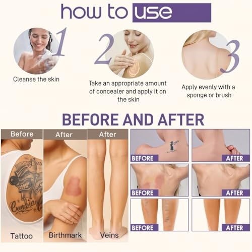 Waterproof Body Concealer with Brush ? Waterproof Full Coverage Body Foundation for Scars, Stretch Marks & Tattoos ? Streak-Free Leg & Arm Makeup for Even Skin Tone and Natural Radiant Finish