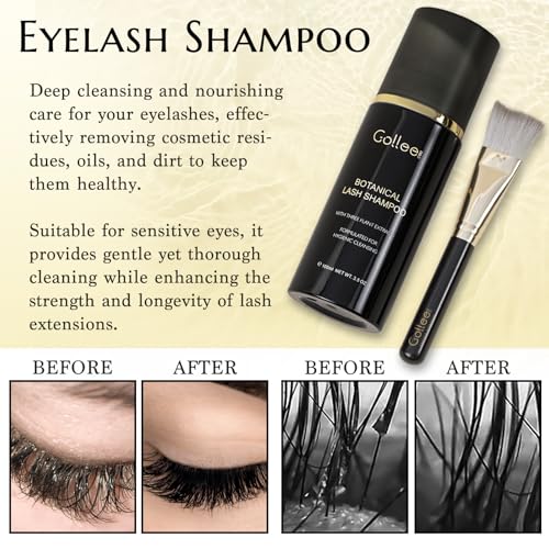 Lash Shampoo -100 ML Eyelash Shampoo Eyelash Extension Cleanser for Lash Extensions with Brush Eyelash Wash for Extensions & Natural Lashes/Paraben & Sulfate Free Safe Makeup Remover