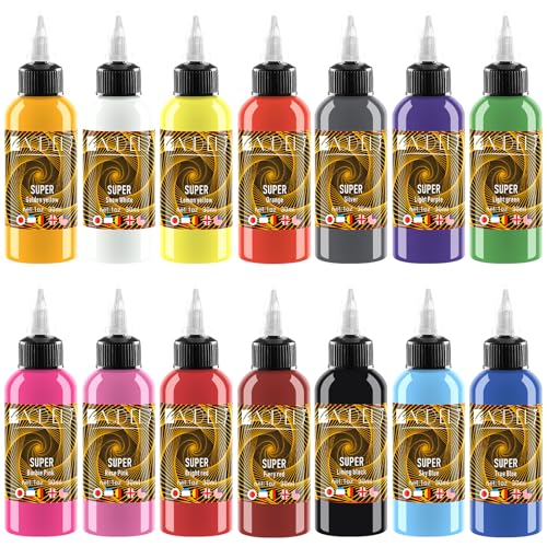 Tattoo Kit 14Pcs Tattoo Ink Color Set,Tattoo Ink Set, Skin-Safe Permanent Tattooing for 3D Makeup Beauty Skin Body Art, 1 oz 30ml/Bottle, 14 Color (30ml, 14Color)