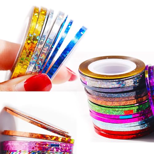 Nail Art Striping Tape Lines Kit 36 pcs 1mm 2mm 3mm Nail Tape Strips for Design DIY Silver Nails Striping Tape (Blue)