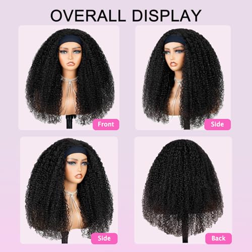 Headband Wig Human Hair Kinky Curly Human Hair Wigs for Black Women Curly Half Wig None Lace Front Wigs 150% Density 28 Inch Brazilian Virgin Hair Natural Color