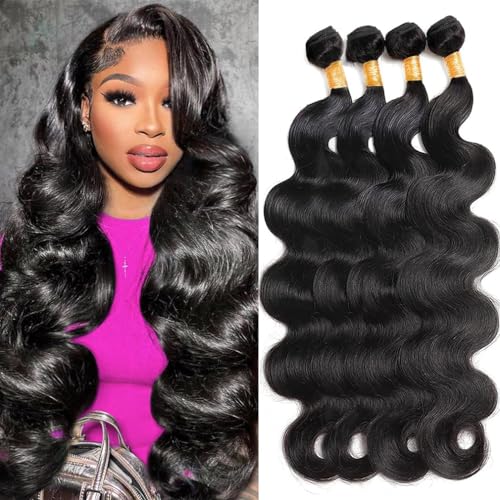 Cirvty 12A Human Hair Bundles Body Wave Bundles Human Hair Brazilian Human Hair 4 Bundles 18 20 22 24inch 100% Unprocessed Virgin Hair Weave Body Wave Human Hair Extensions Natural Black Color