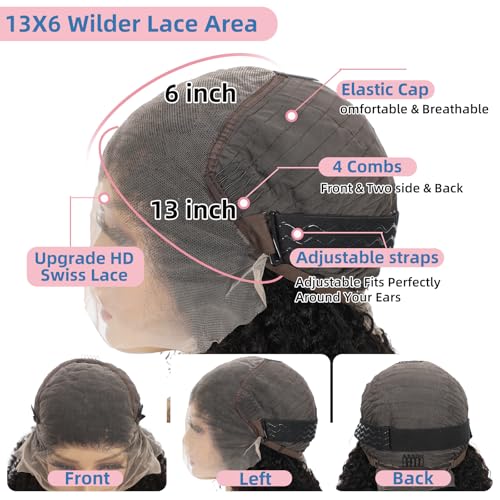 Afro Kinkycurly Wig Human Hair Kinky Curly13x6 Lace Front Wig 100% Real Human Hair Wigs 200 Density 24 Inch True Length and Density Can be Bleachec Preplucked Hairline Natural Black Color