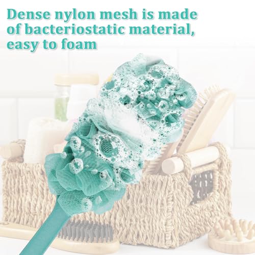 2Pack Back Scrubber for Shower Loofah with Long Handle, Shower Brush for Body, 17¡È Loofah on a Stick for Men Women Bathing Accessories, Scrubber Sponge for Exfoliating Bath Brushes (Beige & Green)