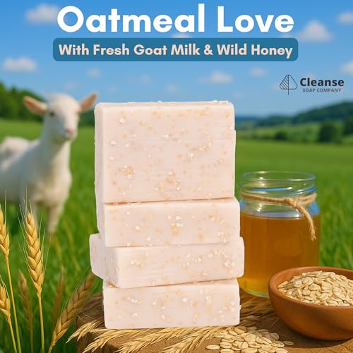 Oatmeal Soap Bar for Itchy Skin & Eczema - Oatmeal Bath Soap with Honey & Goat Milk - Moisturizing, Fragrance Free, Exfoliating Pure Homemade Soaps for Dry Sensitive Skin - Face & Body - Men & Women