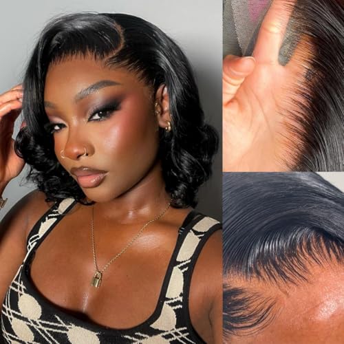 west kiss Glueless Short Bob Wig Ready to Wear 5x7 Closure Bob Wig Pre Cut & Pre Bleached Human Hair Wigs With Adjustable Straps for Easy Installation 12 Inch