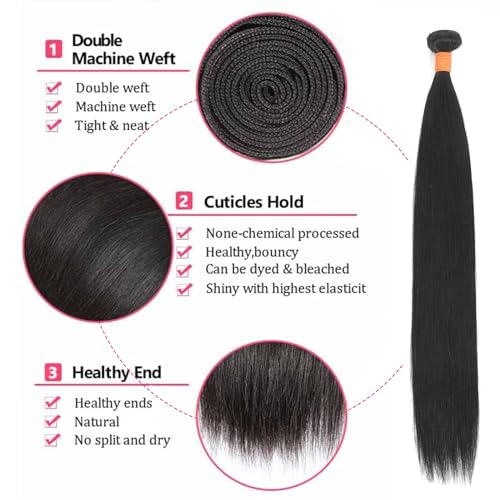 Straight Bundles Human Hair 26 28 30 Inch 3 Bundles 100% Unprocessed Brazilian Virgin Human Hair Straight Weave Bundles Natural Color